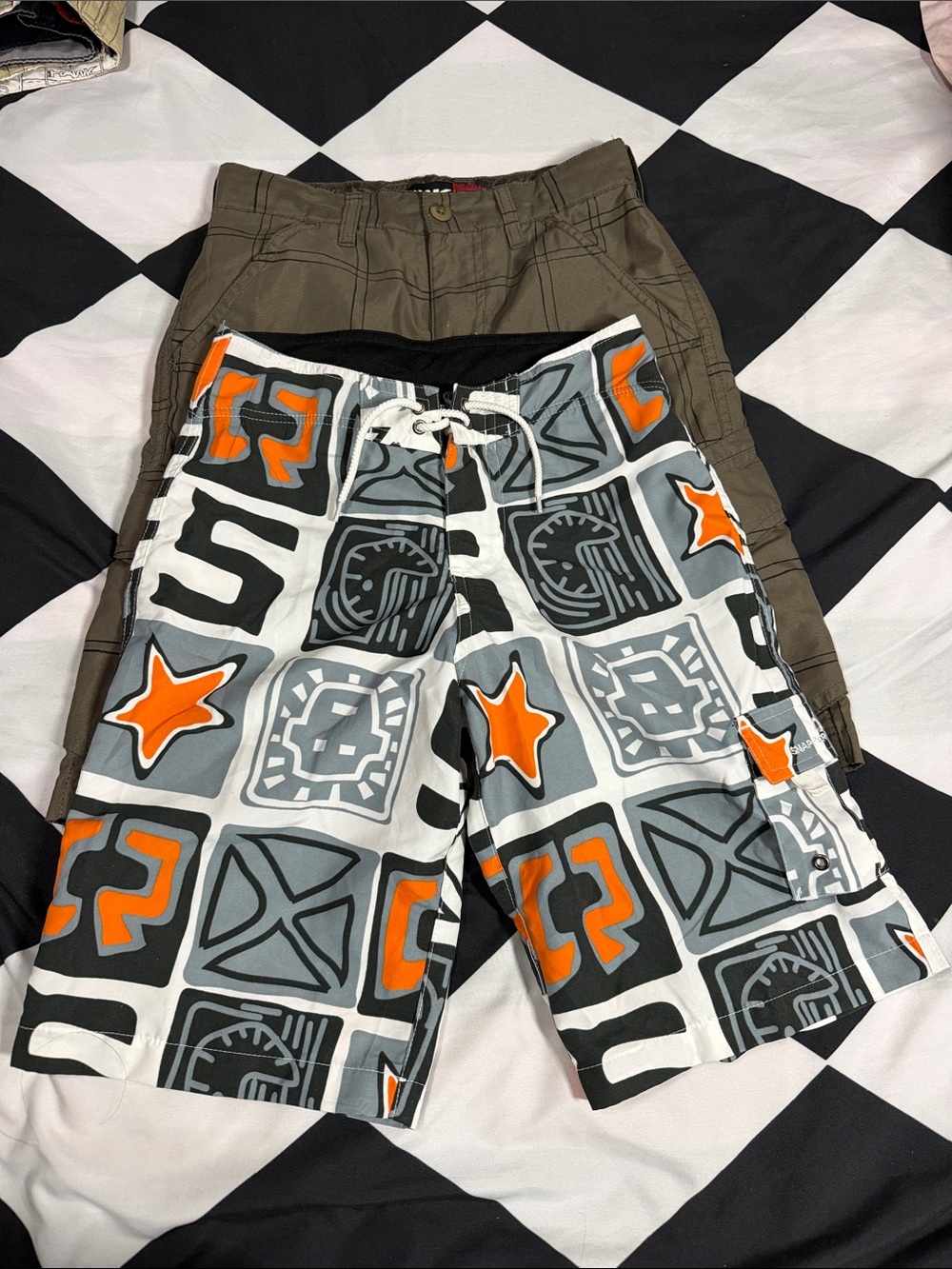 Tony Hawk Orange, Gray & White Graphic Kids Hybrid Shorts